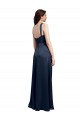 Sleeveless Cowl Neck Stretch Satin Dark Navy Long Formal Evening Dress Canada for Sale
