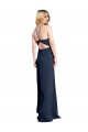 Sleeveless Halter Neck Stretch Satin Dark Navy Long Formal Evening Dress Canada for Sale
