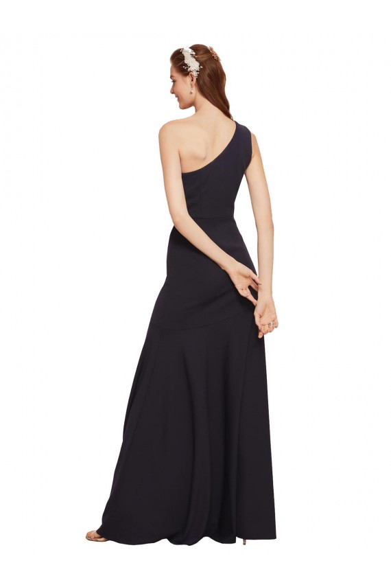Sleeveless One Shoulder Stretch Crepe Dark Navy A-Line Long Formal Evening Dress Canada for Sale