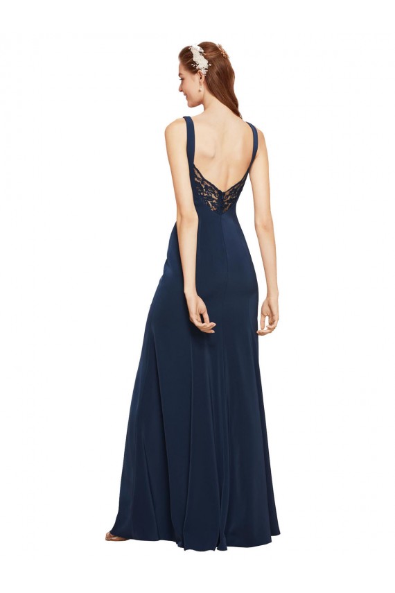 Sleeveless Round Neck Stretch Crepe Dark Navy Long Evening Dress Canada for Sale