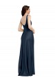 Sleeveless Square Neck Stretch Satin Dark Navy Long Formal Evening Dress Canada for Sale