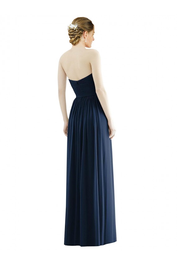 Sleeveless Strapless Soft Chiffon Dark Navy Long Formal Evening Dress Canada for Sale