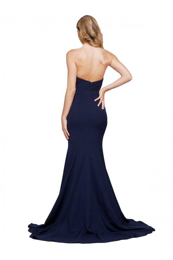 Sleeveless Sweetheart Stretch Crepe Dark Navy Sweep Train Formal Evening Dress Canada for Sale