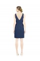 Sleeveless V-Neck Satin Dark Navy Knee Length Evening Dress Canada for Sale