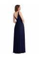 Sleeveless V-Neck Soft Chiffon Dark Navy Long Black Tie Evening Dress Canada for Sale