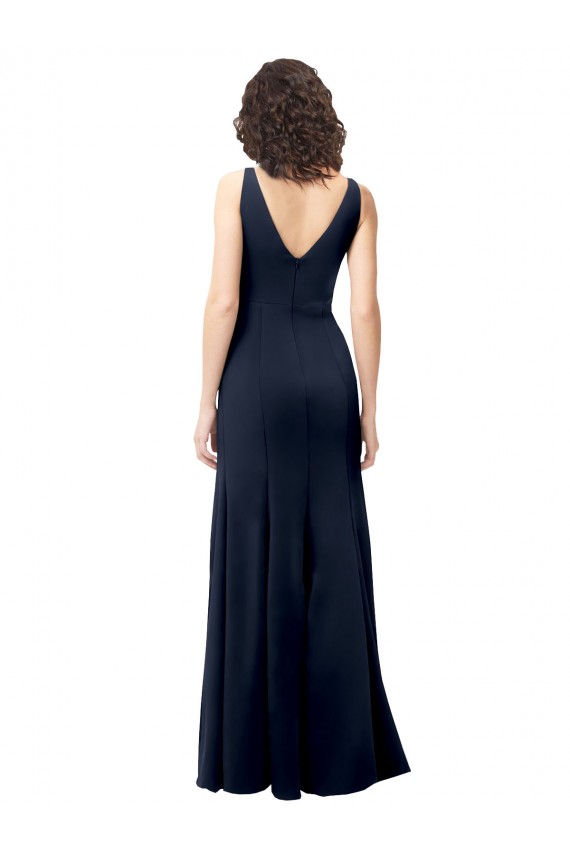 Sleeveless High Neck Stretch Crepe Dark Navy A-Line Long Formal Dress Canada for Sale