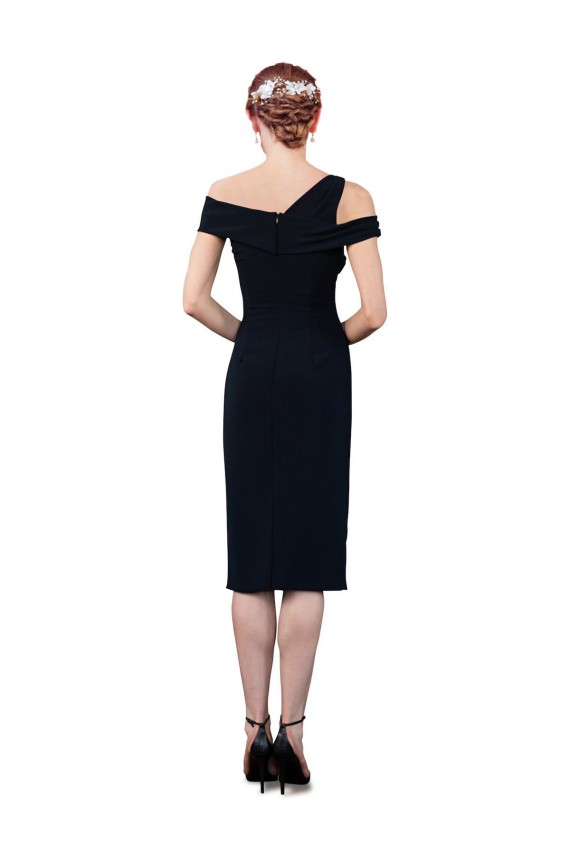 Sleeveless Off the Shoulder Stretch Crepe Dark Navy Cocktail Length Formal Evening Dress Canada for Sale