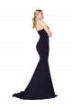 Sleeveless High Neck Stretch Crepe Dark Navy Sweep Train Formal Evening Dress Canada for Sale