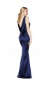 Sleeveless High Neck Stretch Satin Dark Navy Long Formal Evening Dress Canada for Sale