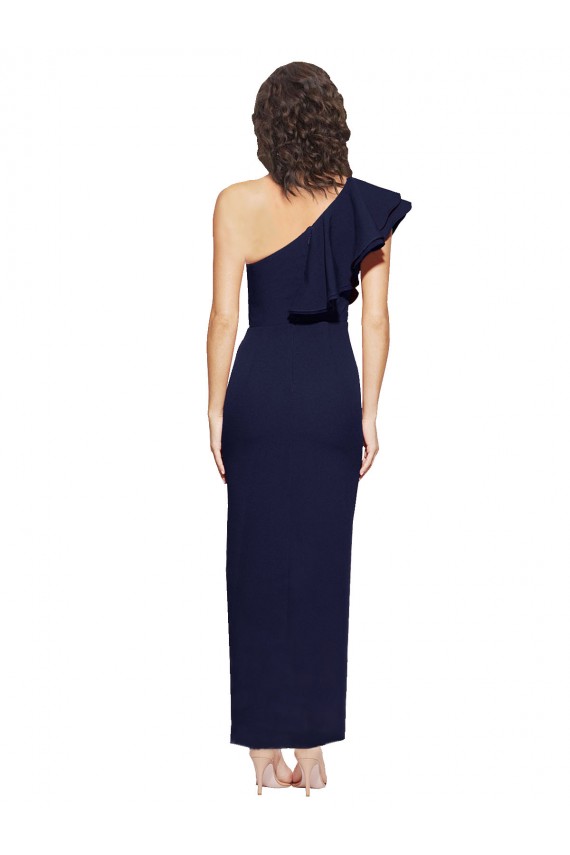 Sleeveless One Shoulder Stretch Crepe Dark Navy Sheath Long Formal Evening Dress Canada for Sale