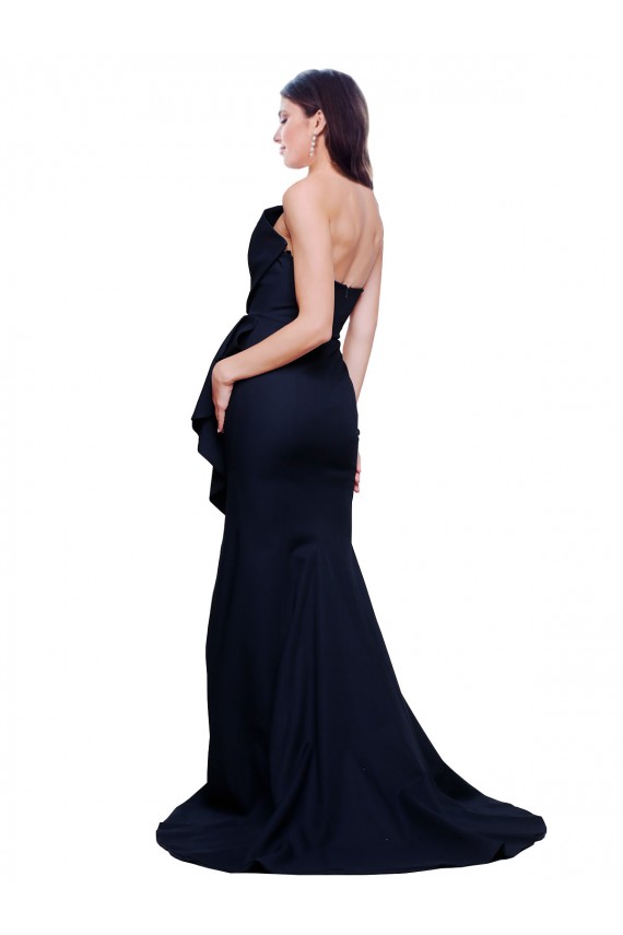 Sleeveless Strapless Stretch Crepe Dark Navy Sweep Train Semi Formal Evening Dress Canada for Sale