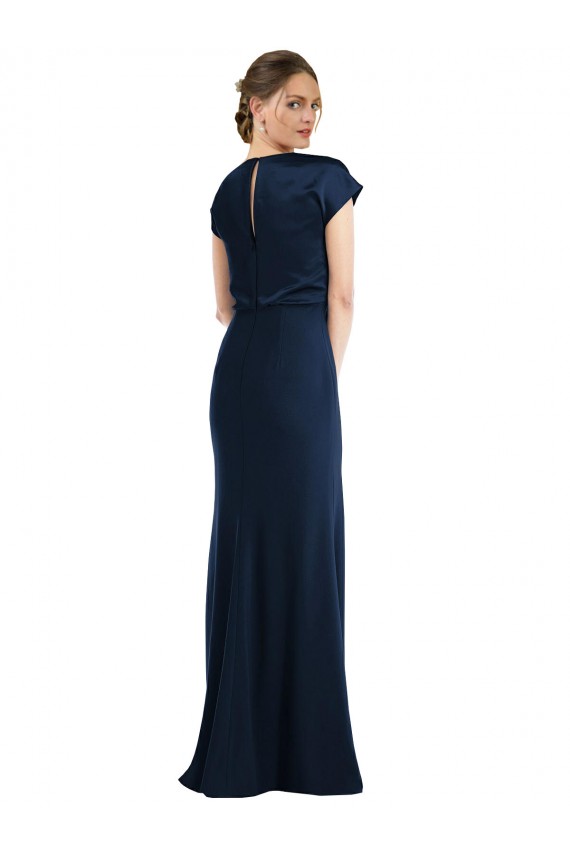 Cap Sleeves Off the Shoulder Stretch Crepe Dark Navy Long Formal Evening Dress Canada for Sale