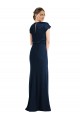 Cap Sleeves Off the Shoulder Stretch Crepe Dark Navy Long Formal Evening Dress Canada for Sale