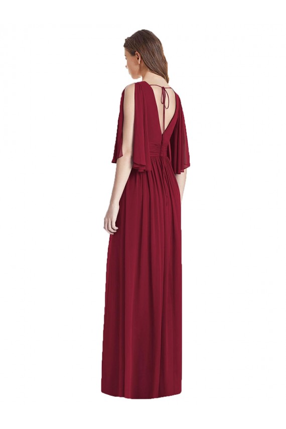 Sleeveless V-Neck Soft Chiffon Dark Navy Long Semi Formal Evening Dress Canada for Sale