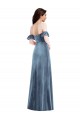 Ruffle Sleeves Off the Shoulder Stretch Velvet Dusty Blue Long Formal Dress Canada for Sale