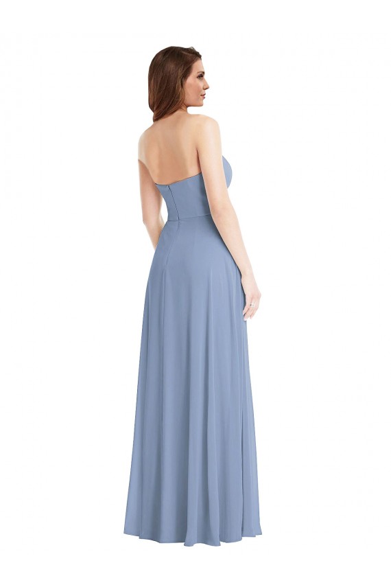 Sleeveless Strapless Soft Chiffon Dusty Blue Long Semi Formal Evening Dress Canada for Sale