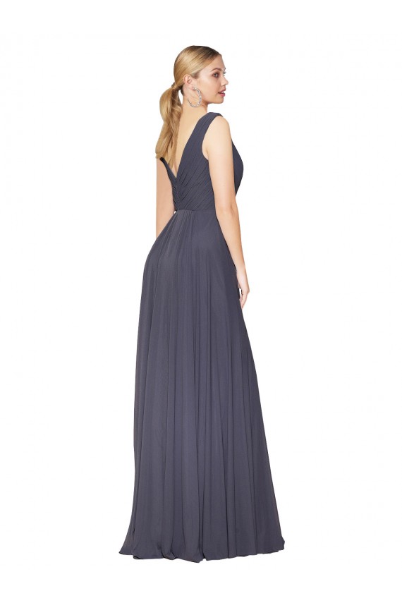 Sleeveless High Neck Soft Chiffon Dusty Blue Long Formal Evening Dress Canada for Sale