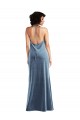 Sleeveless Cowl Neck Stretch Velvet Dusty Blue Long Evening Gown Canada for Sale