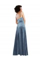 Sleeveless Cowl Neck Stretch Velvet Dusty Blue Long Semi Formal Evening Dress Canada for Sale