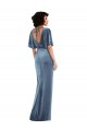 Flutter Sleeves Stretch Velvet Dusty Blue Long Semi Formal Evening Dress Canada for Sale