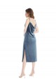 Sleeveless One Shoulder Stretch Velvet Dusty Blue Long Semi Formal Evening Dress Canada for Sale