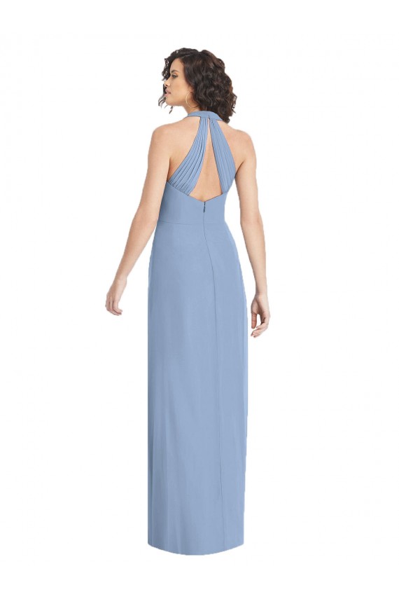 Sleeveless V-Neck Soft Chiffon Dusty Blue Long Formal Evening Dress Canada for Sale