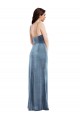 Sleeveless Sweetheart Stretch Velvet Dusty Blue Long Formal Evening Dress Canada for Sale