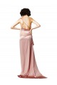 Sleeveless One Shoulder Silky Satin Dusty Pink Long Formal Evening Dress Canada for Sale