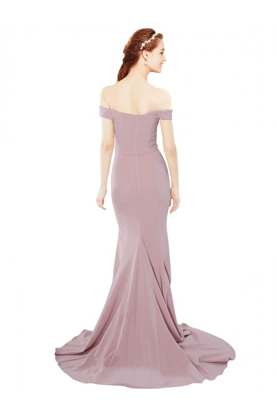Sleeveless Sweetheart Stretch Crepe Dusty Pink Sweep Train Evening Dress Canada for Sale