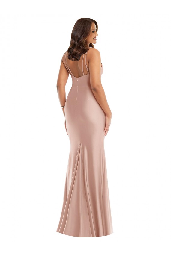 Sleeveless V-Neck Silky Satin Dusty Pink Long Formal Plus Size Evening Dress Canada for Sale
