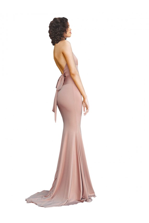 Sleeveless V-Neck Spandex Dusty Pink Long Formal Evening Dress Canada for Sale