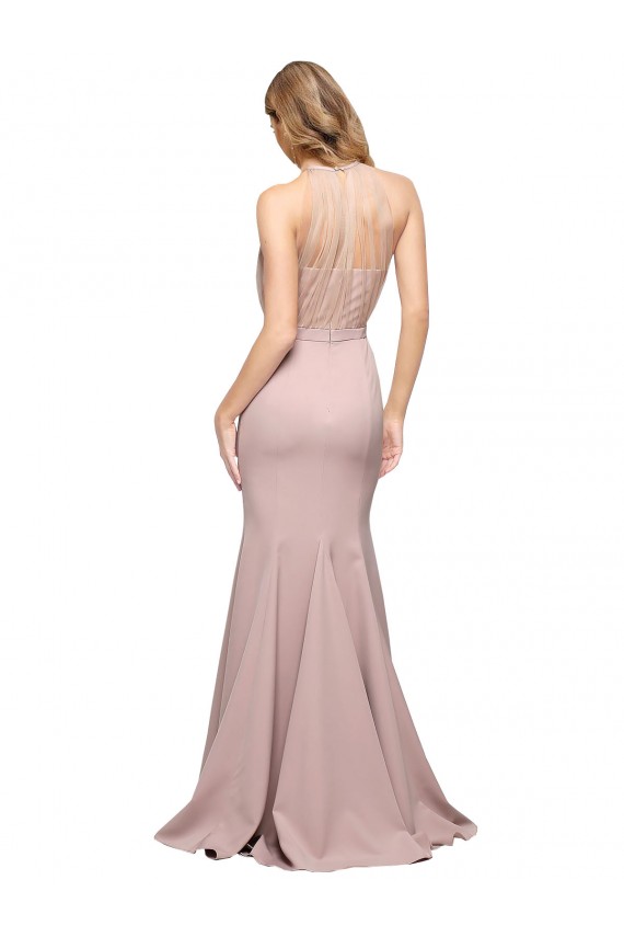 Sleeveless High Neck Stretch Crepe Dusty Pink Sweep Train Formal Evening Dress Canada for Sale