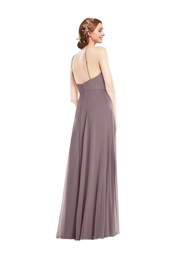 Sleeveless Halter Neck Soft Chiffon Dusty Rose Long Formal Evening Dress Canada for Sale