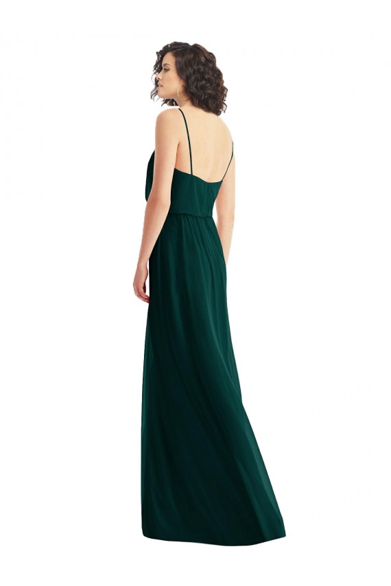 Sleeveless V-Neck Soft Chiffon Ever Green Long Semi Formal Evening Dress Canada for Sale