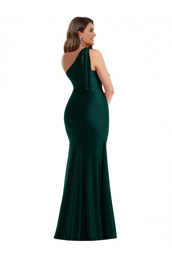 Sleeveless One Shoulder Silky Satin Ever Green Long Formal Plus Size Evening Dress Canada for Sale