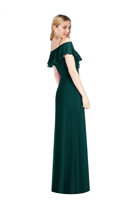 Cold Shoulder Sweetheart Soft Chiffon Ever Green Long Semi Formal Evening Dress Canada for Sale