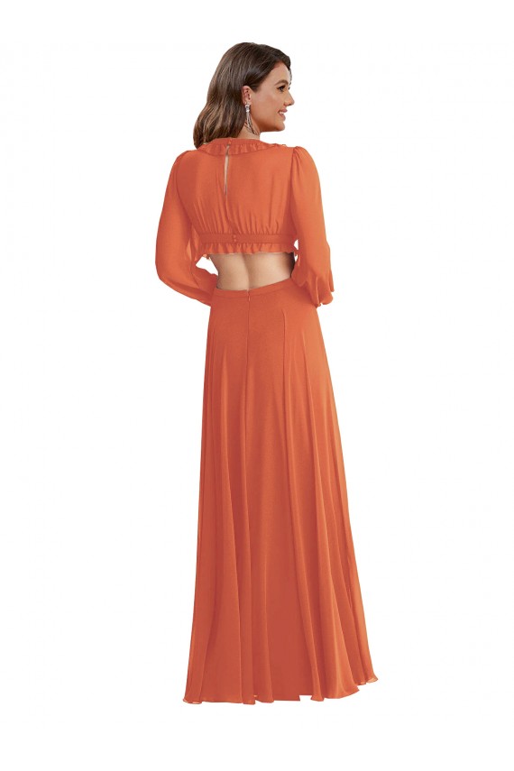 Long Sleeves V-Neck Soft Chiffon Firecracker Long High Low Evening Dress Canada for Sale