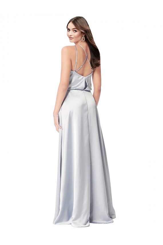 Sleeveless Halter Neck Silky Satin Fog Long Formal Evening Dress Canada for Sale
