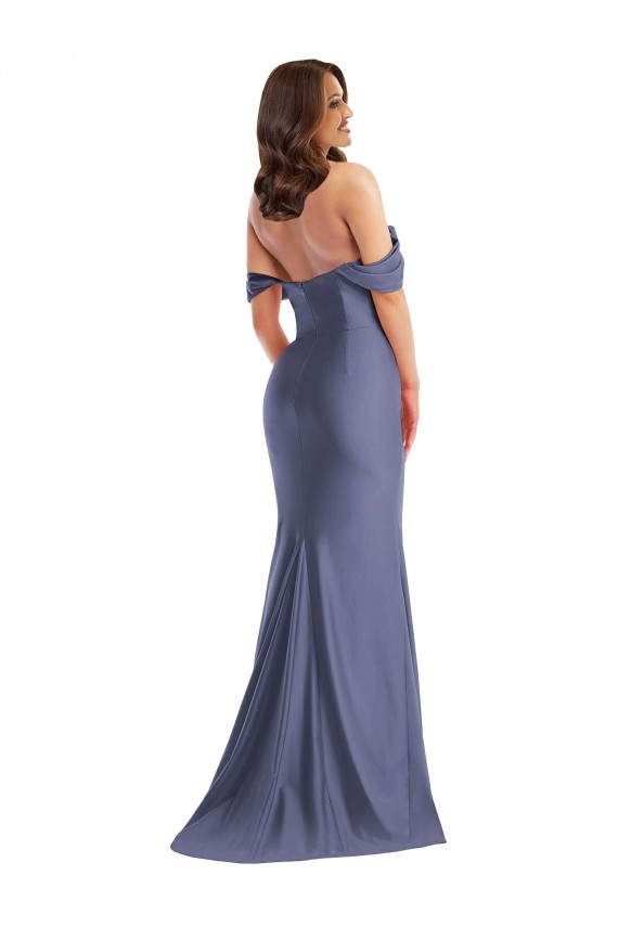 Sleeveless Off the Shoulder Silky Satin French Blue Long Black Tie Plus Size Evening Dress Canada for Sale