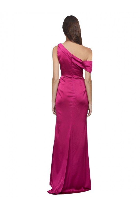 Sleeveless One Shoulder Stretch Satin Fuchsia Long Evening Dress Canada for Sale
