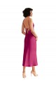 Sleeveless V-Neck Stretch Satin Fuchsia Midi Length Formal Evening Dress Canada for Sale