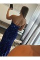 Sleeveless Strapless Velvet Sequin Fuchsia Sweep Train Evening Dress Canada for Sale