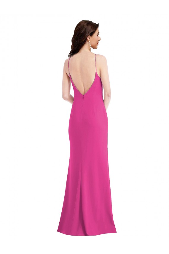Sleeveless High Neck Stretch Crepe Fuchsia Long Formal Evening Dress Canada for Sale