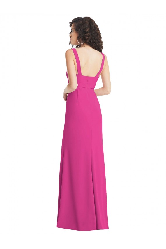 Sleeveless Square Neck Stretch Crepe Fuchsia Long Semi Formal Evening Dress Canada for Sale