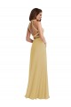 Sleeveless Halter Neck Soft Chiffon Gold Long Semi Formal Evening Dress Canada for Sale
