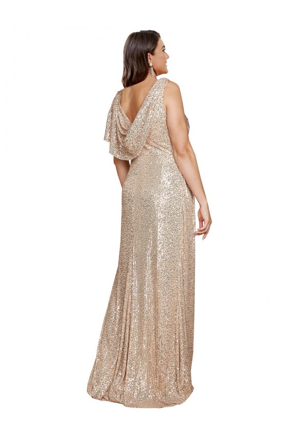 Sleeveless V-Neck Sequin Gold Long Black Tie Plus Size Evening Dress Canada for Sale