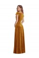 Cap Sleeves V-Neck Stretch Velvet Gold Long Formal Evening Dress Canada for Sale