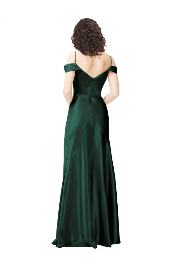 Sleeveless Spaghetti Straps Stretch Satin Hunter Long Formal Evening Dress Canada for Sale
