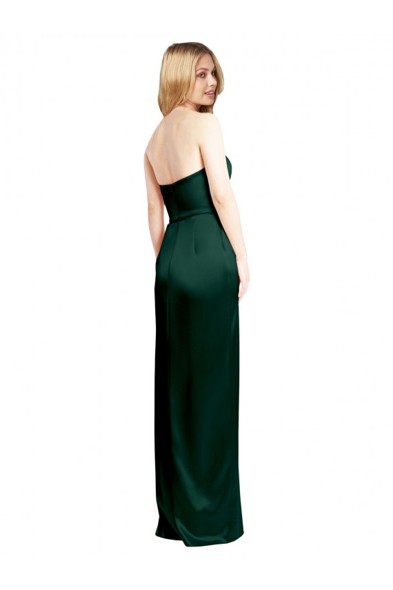 Sleeveless Strapless Stretch Satin Hunter Long Formal Evening Dress Canada for Sale