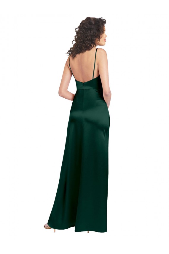 Sleeveless Scoop Neck Stretch Satin Hunter Long Formal Evening Dress Canada for Sale